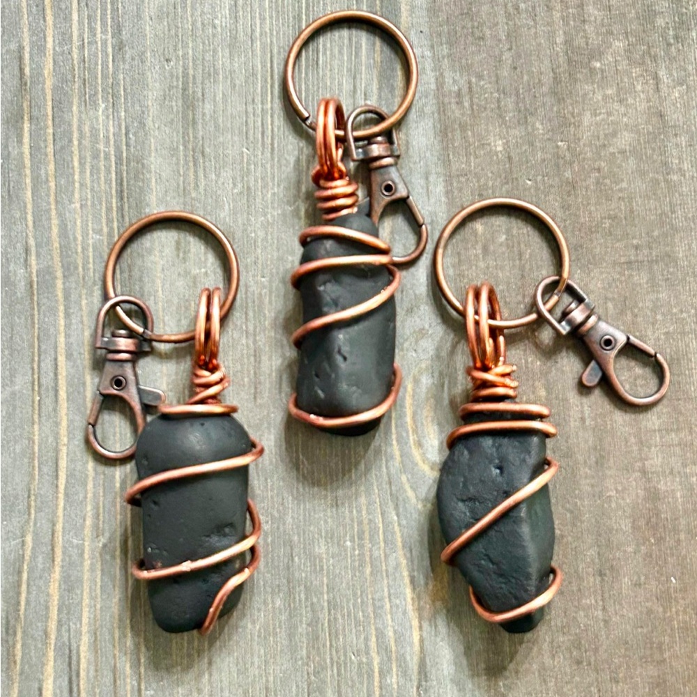 Shungite Keychain Wire Wrapped  Handmade Gemstone Luggage Tag EMF PROTECTION